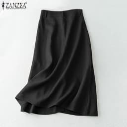 ZANZEA Women Elegant Cotton Skirts 2026 Fashion Autumn High Waist Casual Button A-line Midi Skirts Solid Temperament Faldas 5XL