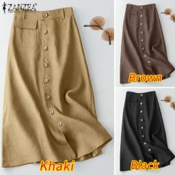 ZANZEA Women Elegant Cotton Skirts 2026 Fashion Autumn High Waist Casual Button A-line Midi Skirts Solid Temperament Faldas 5XL