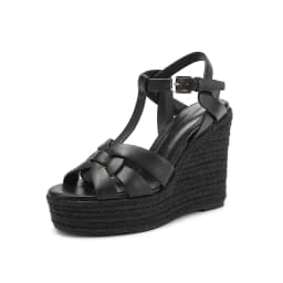 2024 New Women's Summer Cowhide High Heel Anti Slip Sandals Outdoor Banquet Party Luxury Slope Heel Sandals Handmade Hemp Rope