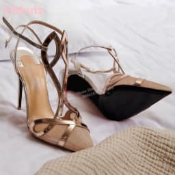 Glitter Sandals Patent Leather Pointed Toe Thin Heel Hollow Ankle Strap Buckle Solid Color Fashion Elegant Sexy Women Shoes New