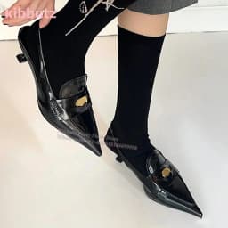 French Retro Single Shoes Pointed Toe Kitten Heel Genuine Leather Mixed Color Shallow Slip-On Fashion Sexy Elegant Women Shoes