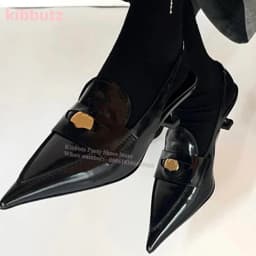 French Retro Single Shoes Pointed Toe Kitten Heel Genuine Leather Mixed Color Shallow Slip-On Fashion Sexy Elegant Women Shoes