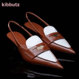 French Retro Single Shoes Pointed Toe Kitten Heel Genuine Leather Mixed Color Shallow Slip-On Fashion Sexy Elegant Women Shoes