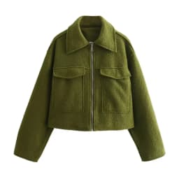 2026 Autumn Woman Casual Gray Loose Woolen Jacket Female Fashion Solid Turn Down Collar Jackets Girls Warm Zipper Outwear