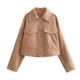 2026 Autumn Woman Casual Gray Loose Woolen Jacket Female Fashion Solid Turn Down Collar Jackets Girls Warm Zipper Outwear