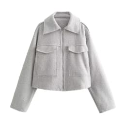 2026 Autumn Woman Casual Gray Loose Woolen Jacket Female Fashion Solid Turn Down Collar Jackets Girls Warm Zipper Outwear