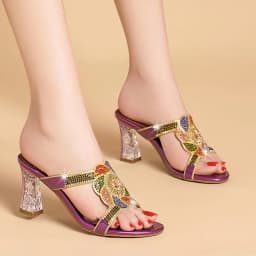Summer New Comfort Non-slip High Heel Genuine Leather Crystal Inlaid Diamond Women's Beach Fashion Versatile Bohemian Shoes