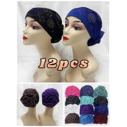 Wholesale Order Fashion Muslim Female Turban Hat Bonnet Gold Velvet Hot Rhinestone Solid Indian Beanie Hair Bonnet Cap For Women