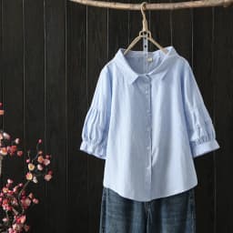 New Spring Cotton Solid Shirt Women Lapel Short Sleeve Folds Literature Tops Girl Versatile Doll Blouses 2024 Autumn T43977QC