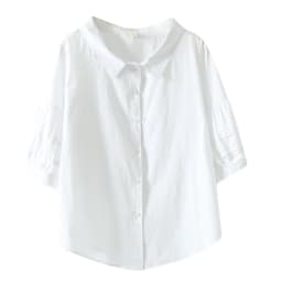New Spring Cotton Solid Shirt Women Lapel Short Sleeve Folds Literature Tops Girl Versatile Doll Blouses 2024 Autumn T43977QC