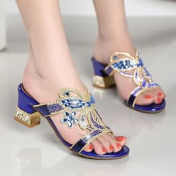 Summer Women Shoes Fish Mouth Diamond Elegant Thick High Heels Sandals Medium Heel Fashion Leisure Rhinestone Party Sandals
