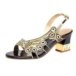 Summer Women Shoes Fish Mouth Diamond Elegant Thick High Heels Sandals Medium Heel Fashion Leisure Rhinestone Party Sandals