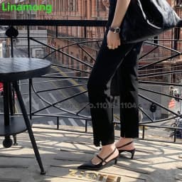 Black Pointed Toe Slingback Pumps For Female Women 2025 Spring New Thin High Heel Back Strap Shallow Solid Sexy Fashion Shoes