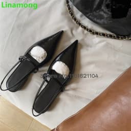 Black Pointed Toe Slingback Pumps For Female Women 2025 Spring New Thin High Heel Back Strap Shallow Solid Sexy Fashion Shoes