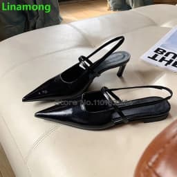 Black Pointed Toe Slingback Pumps For Female Women 2025 Spring New Thin High Heel Back Strap Shallow Solid Sexy Fashion Shoes