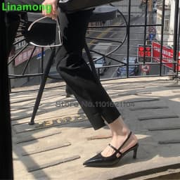 Black Pointed Toe Slingback Pumps For Female Women 2025 Spring New Thin High Heel Back Strap Shallow Solid Sexy Fashion Shoes
