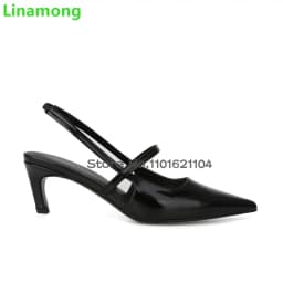 Black Pointed Toe Slingback Pumps For Female Women 2025 Spring New Thin High Heel Back Strap Shallow Solid Sexy Fashion Shoes