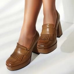 Square Tassel Ultra-High Thick Heel Simple Style Women's Pumps Waterproof Platform Sewing 2024 New Retro High Heels