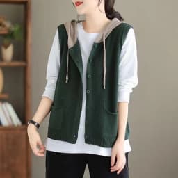 2026 New Hooded Knitted Vest Coat Women's Spring Autumn Sweater Sleeveless Jacket Design Sense Fashion Waistcoat Tide Female Top