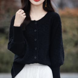 Women's 100% Cotton Sweater Round Collar Bat Sleeve Cardigan Autumn Winter Checkerboard Grid Warm Jacket Casual Knit Basic Tops