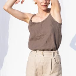 New in 100% Linen Tops Woman 2026 Solid Sleeveless White Crop Top Basic Tanks & Camis Korean Fashion Clothing