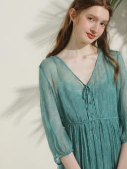 BirdTree 100%Real Silk Party Dress, Women 2 Piece Set Puff Sleeve, Printed Elegant French Fairy Dresses, 2026 Summer D42805QC