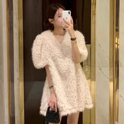 Clothland Women Elegant White Black Fur Dress V Neck Short Sleeve A Line Party Event Club Mini Dresses Vestido QD305