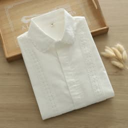 New Autumn Cotton Solid Shirt Women Lapel Collar Sweet Tops Girl Long Sleeve Lace Blouses Age Reduction 2024 Spring T41643QC