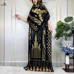 2023 New Muslim Summer Short Sleeve Robe Gold Stamping Boubou Maxi Women Femme Loose Dress With Big Scarf African Abaya Clothes