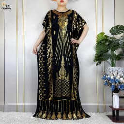 2023 New Muslim Summer Short Sleeve Robe Gold Stamping Boubou Maxi Women Femme Loose Dress With Big Scarf African Abaya Clothes