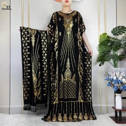 2023 New Muslim Summer Short Sleeve Robe Gold Stamping Boubou Maxi Women Femme Loose Dress With Big Scarf African Abaya Clothes