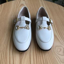 2024Summer New Solid Color Metal Chain Genuine Leather Round Head Women's Shoes Flat Bottom Soft Sole Shoes Brand Casual Shoes