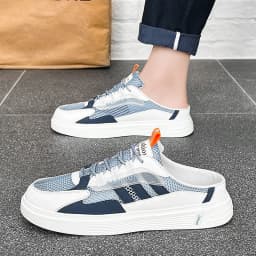 Large Size 47 Flat Shoes Summer Trendy Half Slipper For Men Casual Shoes Outdoor Breathable Walking Lazy Shoes Mesh Sneakers