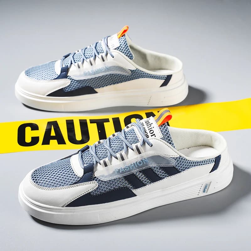 Large Size 47 Flat Shoes Summer Trendy Half Slipper For Men Casual Shoes Outdoor Breathable Walking Lazy Shoes Mesh Sneakers