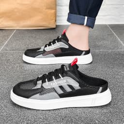 Large Size 47 Flat Shoes Summer Trendy Half Slipper For Men Casual Shoes Outdoor Breathable Walking Lazy Shoes Mesh Sneakers