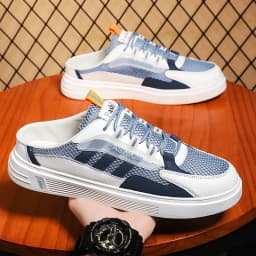 Large Size 47 Flat Shoes Summer Trendy Half Slipper For Men Casual Shoes Outdoor Breathable Walking Lazy Shoes Mesh Sneakers