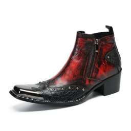Designer Metal Square Toe Cowboy Motorcycle Short Boots Male Big Size Rivets Genuine Leather Ankle Boots Business Formal Shoes