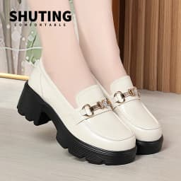Spring Soft Leather Platform Loafers Women Fashion Elegant Mary Jane Black Round Toe Casual Anti-slip Comfort Single Shoes