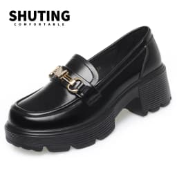 Spring Soft Leather Platform Loafers Women Fashion Elegant Mary Jane Black Round Toe Casual Anti-slip Comfort Single Shoes