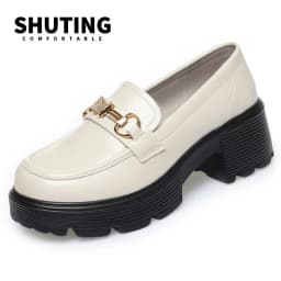 Spring Soft Leather Platform Loafers Women Fashion Elegant Mary Jane Black Round Toe Casual Anti-slip Comfort Single Shoes