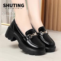 Spring Soft Leather Platform Loafers Women Fashion Elegant Mary Jane Black Round Toe Casual Anti-slip Comfort Single Shoes