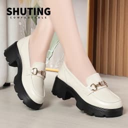 Spring Soft Leather Platform Loafers Women Fashion Elegant Mary Jane Black Round Toe Casual Anti-slip Comfort Single Shoes