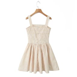 Summer Luxury Dresses 2024 Women Short Dress Khaki Plaid Mini Dress A Line Formal Occasion Dresses Elegant One Pieces