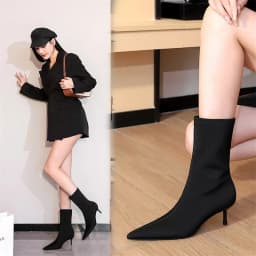 Women Elegant Stretch Ankle Boots Pointed Toe Fashion Simple Party Stiletto Thin High Heel 2024 Winter Slimming Short Boots