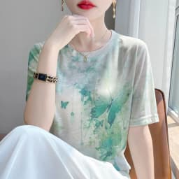 Summer Round Neck Acetic Acid Satin Short Sleeve T-shirt Women's Simple Half Sleeve White Blouse With Thin Inside