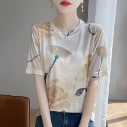 Summer Round Neck Acetic Acid Satin Short Sleeve T-shirt Women's Simple Half Sleeve White Blouse With Thin Inside