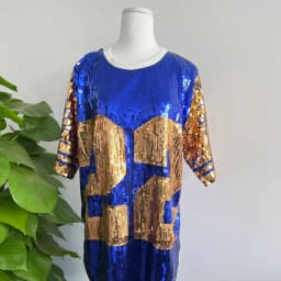 Sequin Long O Neck T Shirt Party Club Top Loose Clothes Blue Gold Number 22 Sorority SGR Sequin T Shirt Clothing