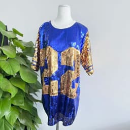 Sequin Long O Neck T Shirt Party Club Top Loose Clothes Blue Gold Number 22 Sorority SGR Sequin T Shirt Clothing