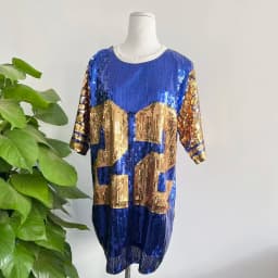 Sequin Long O Neck T Shirt Party Club Top Loose Clothes Blue Gold Number 22 Sorority SGR Sequin T Shirt Clothing