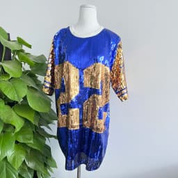 Sequin Long O Neck T Shirt Party Club Top Loose Clothes Blue Gold Number 22 Sorority SGR Sequin T Shirt Clothing